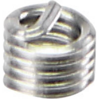 Metal threaded insert with helical grooves, used to reinforce threading in materials softer than metal.