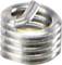 Metal threaded insert with helical grooves, used to reinforce threading in materials softer than metal.