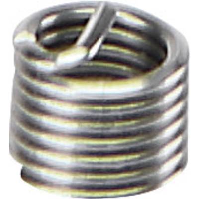 Spiral metal spring, possibly a Helicoil insert, in close-up. Used to reinforce threads.