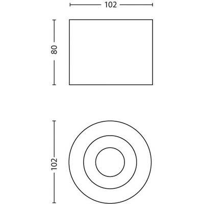'Representation of two shapes with dimensions: Above, a rectangle with 102 width and 80 height, below, a circle with 102 diameter.'