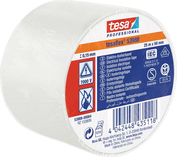 tesa 53988-00064-00 Electrical tape tesa® 53988 White (L x W) 25 m x 50 ...