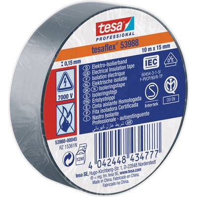 tesa 53988-00045-00 Electrical tape tesa® Professional Grey (L x W) 10 m x 15 mm 1 pc(s)-0
