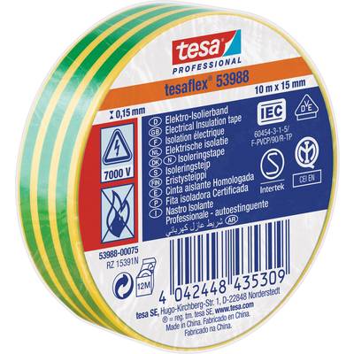 tesa  53988-00075-00 Electrical tape tesa® Professional Yellow, Green (L x W) 10 m x 15 mm 1 pc(s)