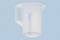 A transparent measuring jug with a blue scale in litres and millilitres, set against a blue background.