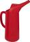 Red jug with a long spout and handle, possibly used for serving liquids or as a decorative piece.