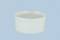 A round, transparent plastic container with a lid on a blue background.