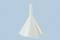 A white plastic funnel against a light blue background.