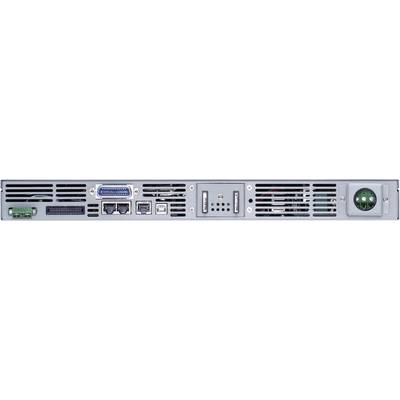 Back of a computer with various connection options, including power socket, USB and Ethernet ports.