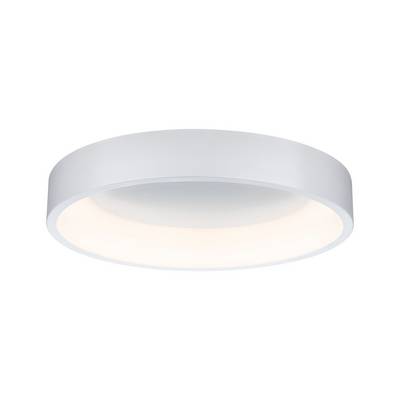 A simple, round ceiling light with a white frame and a warm white light beam. Perfect for modern interiors.