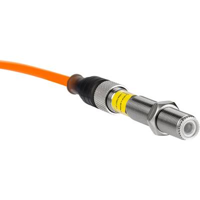 A cylindrical sensor with an orange cable and metal housing. The sensor appears to be designed for industrial applications.