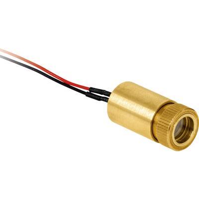 Small, cylindrical laser pointer with red and black cable on white background.
