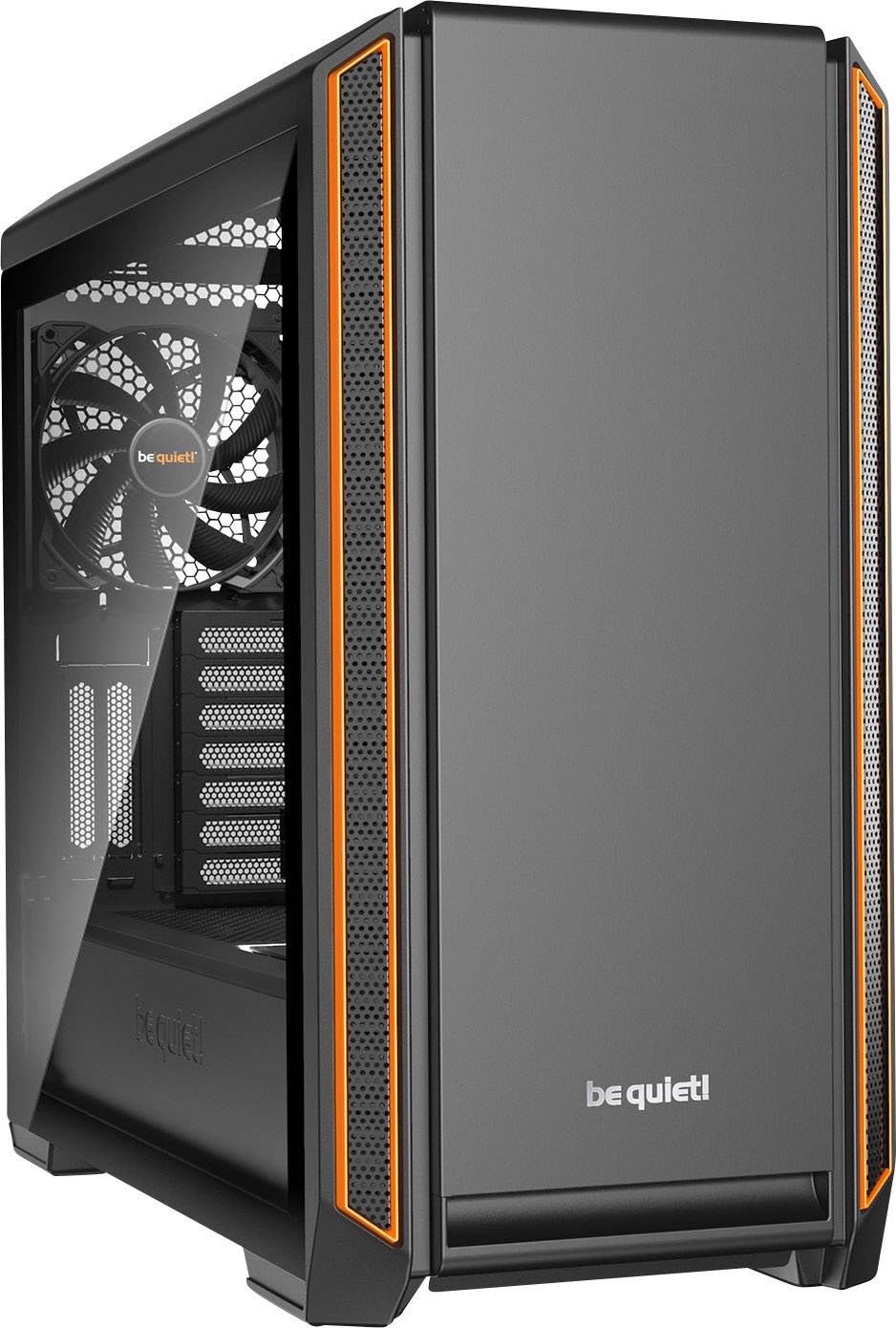 BeQuiet Silent Base 601 Midi tower PC casing Orange, Black 2 built-in fans, Insulated, Dust filter, Window
