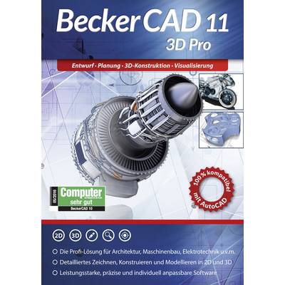 BeckerCAD 11 3D Pro Software Advertisement with Technical Renderings, Star 'Computer Very Good', Features: 2D, 3D, AutoCAD Compatibility.