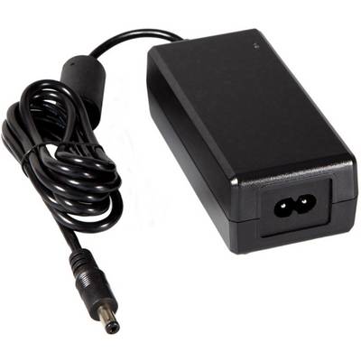 Black power supply with cable for electronic devices, rectangular shape, connection plug visible.