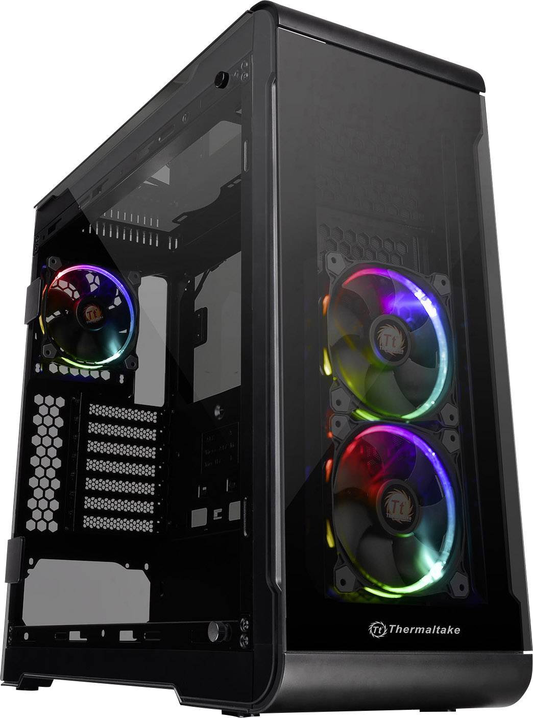 Thermaltake View 32 Tempered Glass RGB Midi tower PC casing Black 3 built-in LED fans, Window, Tool-free HDD bracket, LC compatibility