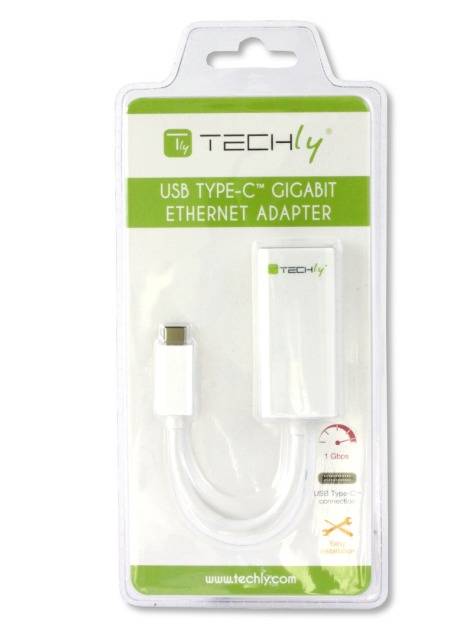 TECHly IADAP-USB31-ETGIGA USB / RJ45 Adapter [1x USB-C® plug - 1x RJ45 socket] Black 15.00 cm-1