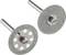 Two diamond cutting discs with ventilation holes on metal rods, used for fine cutting work and precision machining.