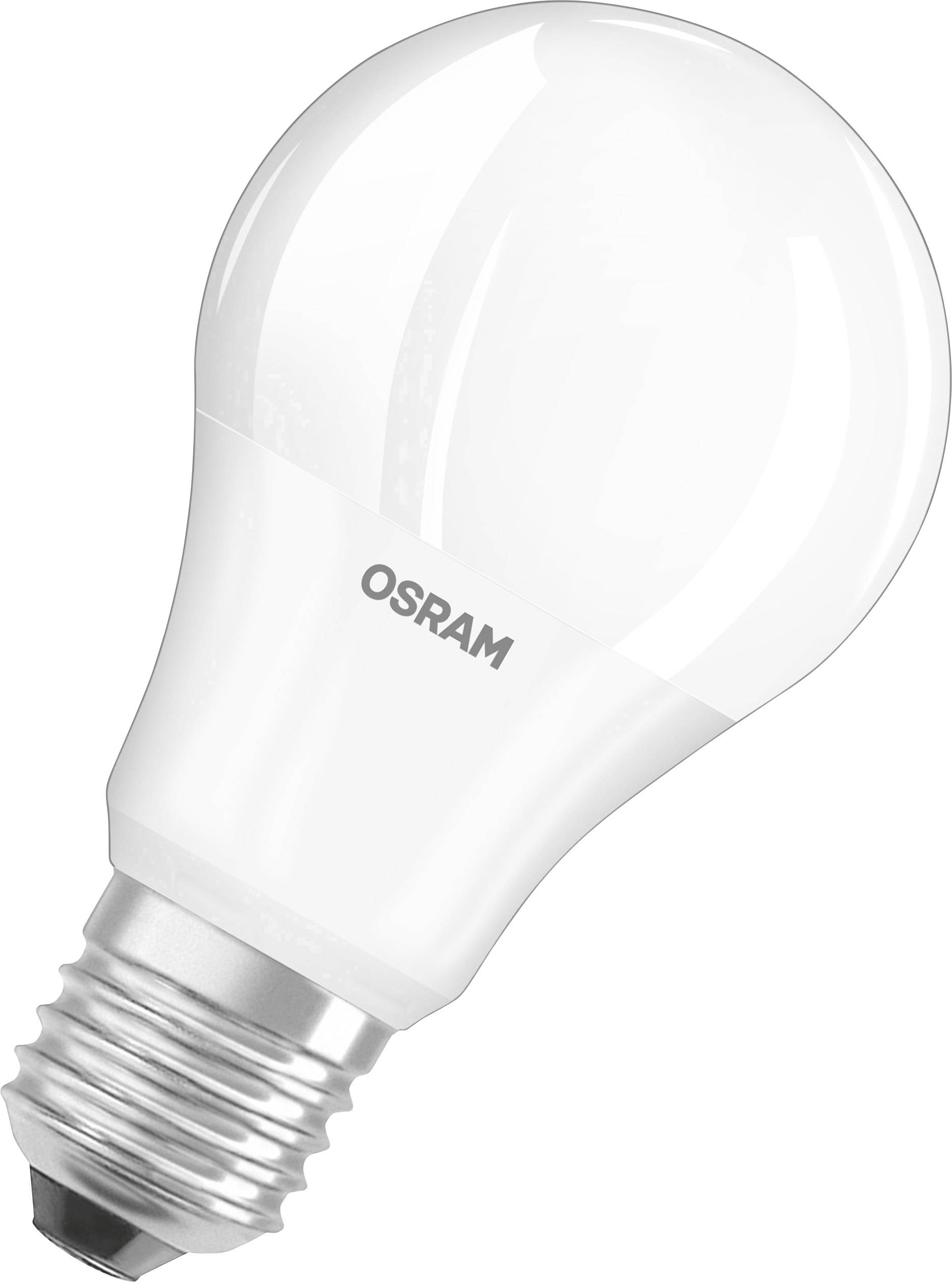 Energy-saving LED bulb with E27 socket, marked with 'OSRAM'. Suitable for various lighting applications.