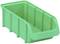 Green plastic storage box with an open front for easy retrieval of items. Suitable for workshop or storage environments.