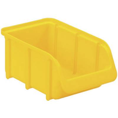 Yellow plastic container with open access at the front, suitable for storing small parts.