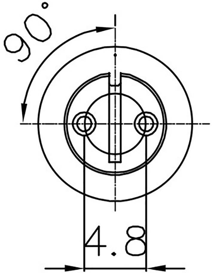 Technical drawing of a circular component with a rotation angle of 90 degrees and a dimensional specification of 4.8.