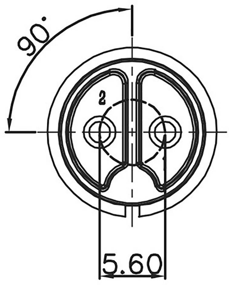 Technical drawing of a circular object with a 90-degree angle and a dimension of 5.60.
