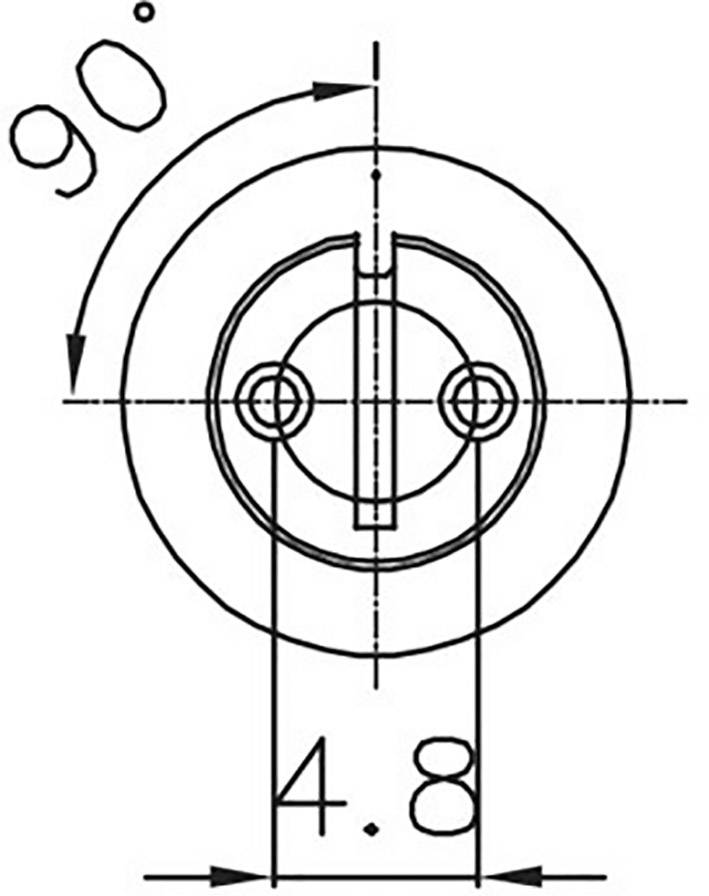 Technical drawing of a pie chart with a 90-degree rotation. The circle contains lines and numbers indicating '4.8'.