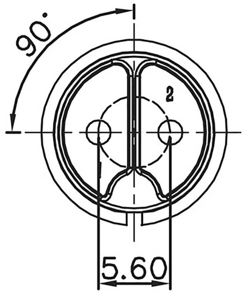 Technical drawing of a circular component with a central angle of 90 degrees and a width of 5.60 units.
