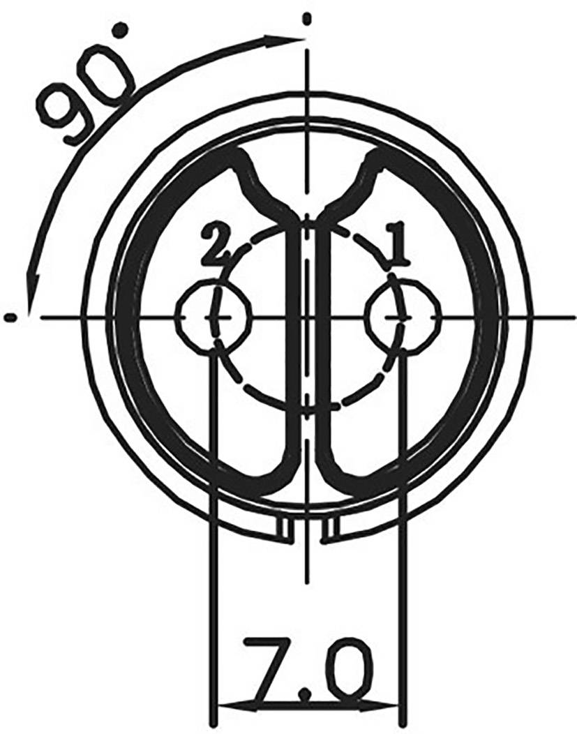 Technical drawing of a disc with two central circles, marked as '1' and '2'. The angle is 90 degrees, the diameter 7.0.