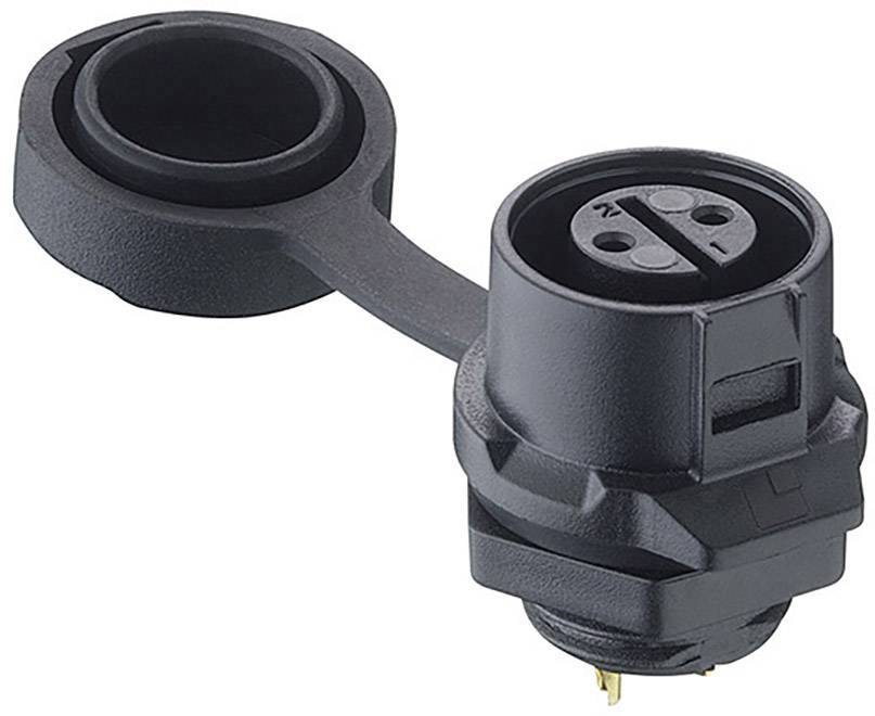 Black plastic connector with a removable cap and multiple terminals, typically used for industrial applications.