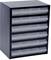 Black plastic cabinet with five rows, each with six transparent drawers, suitable for storing small items.