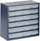 Black tool chest with seven transparent drawers, suitable for storing small parts or tools.