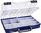 Opened blue sorting box with a transparent lid and multiple compartments for storing small items.
