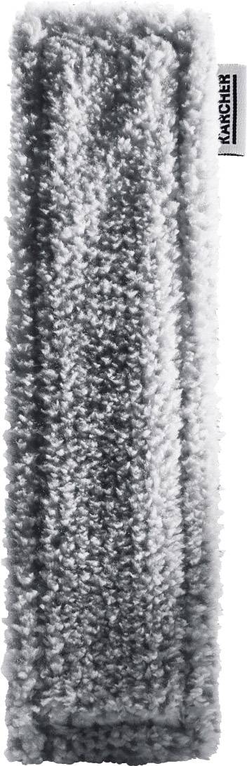 A grey microfibre floor cleaning mop cover that is long and narrow, with a texture designed for efficient dirt removal.