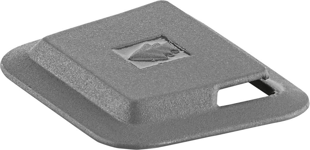 Grey, rectangular plastic cover with rounded corners and a centrally positioned, slightly raised square.