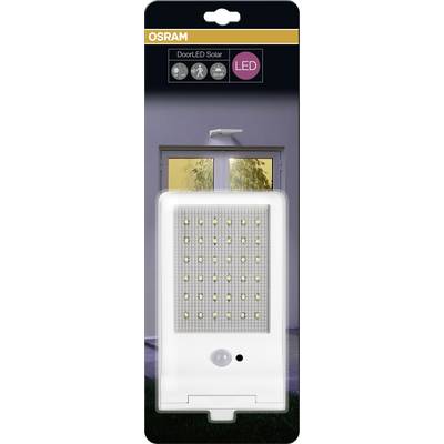The packaging displays an OSRAM DoorLED Solar Lamp with a motion sensor, suitable for exterior door lighting.