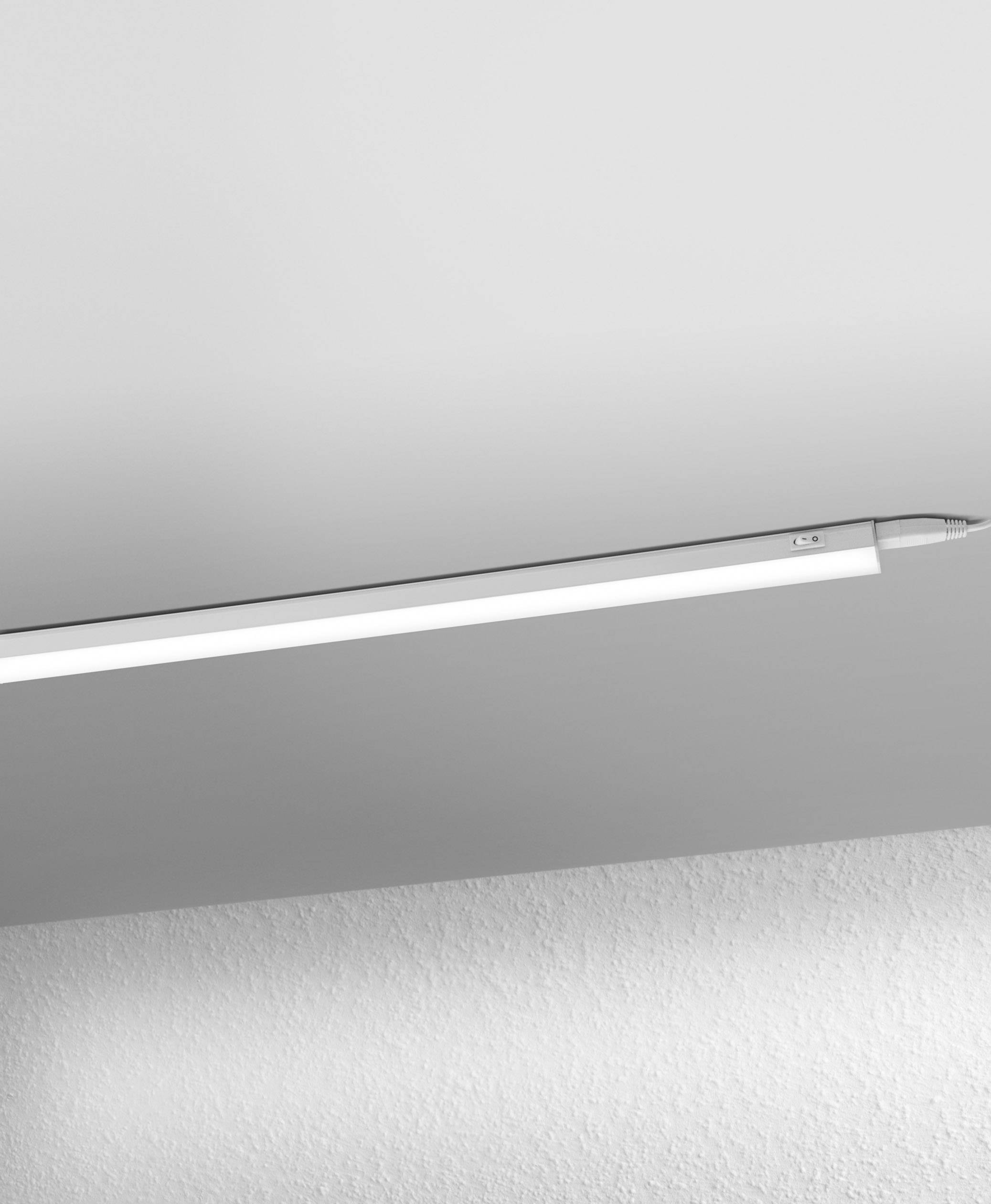 Ceiling light mounted on the room's ceiling in a narrow, elongated design.