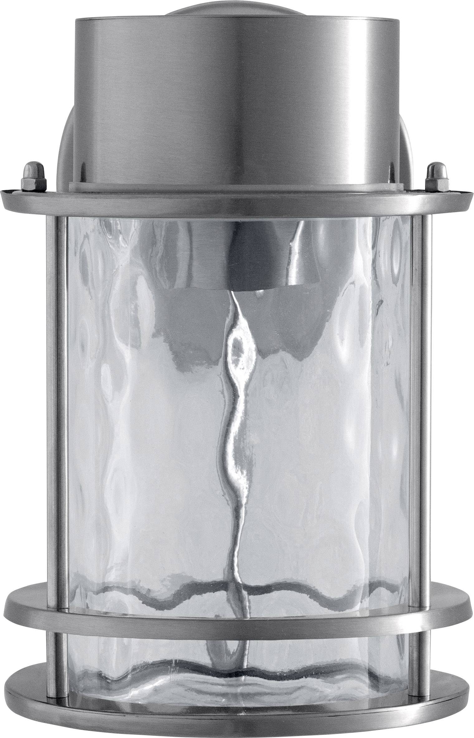 Metallic silver wall light with a cylindrical, textured glass design. Modern, industrial aesthetic.
