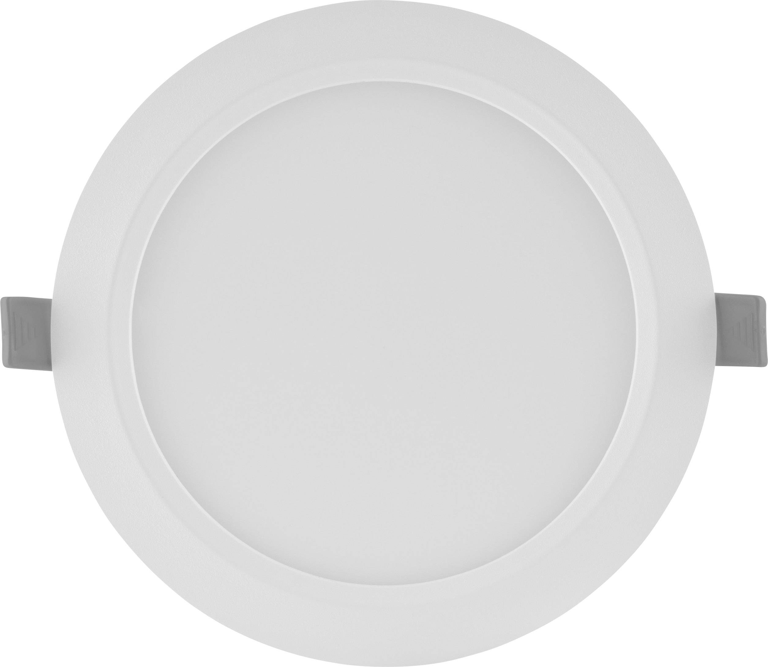 Round, white LED ceiling light with simple design; suitable for modern interiors.