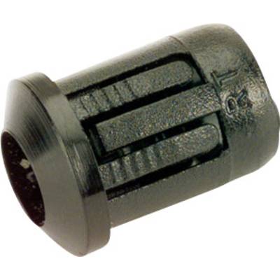 Black plastic wall plug with a ribbed design and tapered shape, suitable for securing fixtures in solid materials such as concrete or brick.