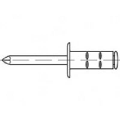 A technical drawing of a blind rivet with a cylindrical shaft and a wide flange, typically used for connections.