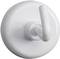 A white, round wall hook with a curved hook, suitable for hanging items.
