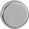 A round, shiny metal button battery, commonly used in small electronic devices.