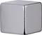 A silver, metallic cube on a white background.