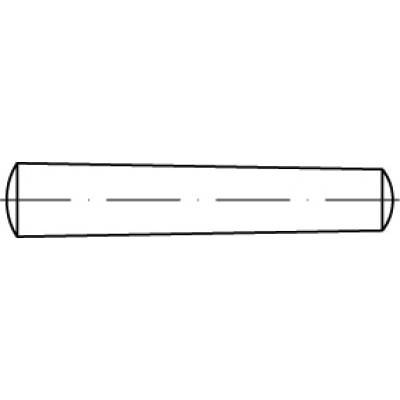Two parallel cylinders with identical diameters, tapering to a point, connected by a dashed line in the centre.
