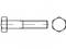 Technical drawing of a hexagonal bolt with side and top views, showing the shape and details of the bolt.