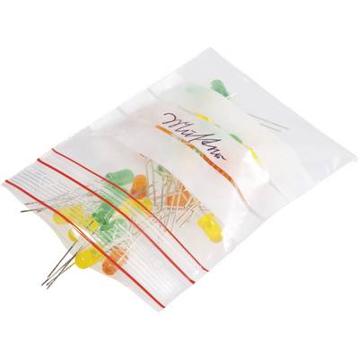 A transparent plastic bag containing a mixed assortment of colourful LED lights.