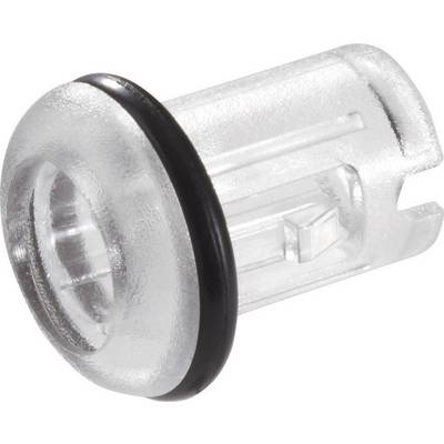 A transparent plastic wall plug with a black rubber ring. It is cylindrical with multiple grooves indicating fixing details.