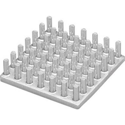 'A square, white plastic grid with numerous cylindrical pins arranged in uniform rows.'