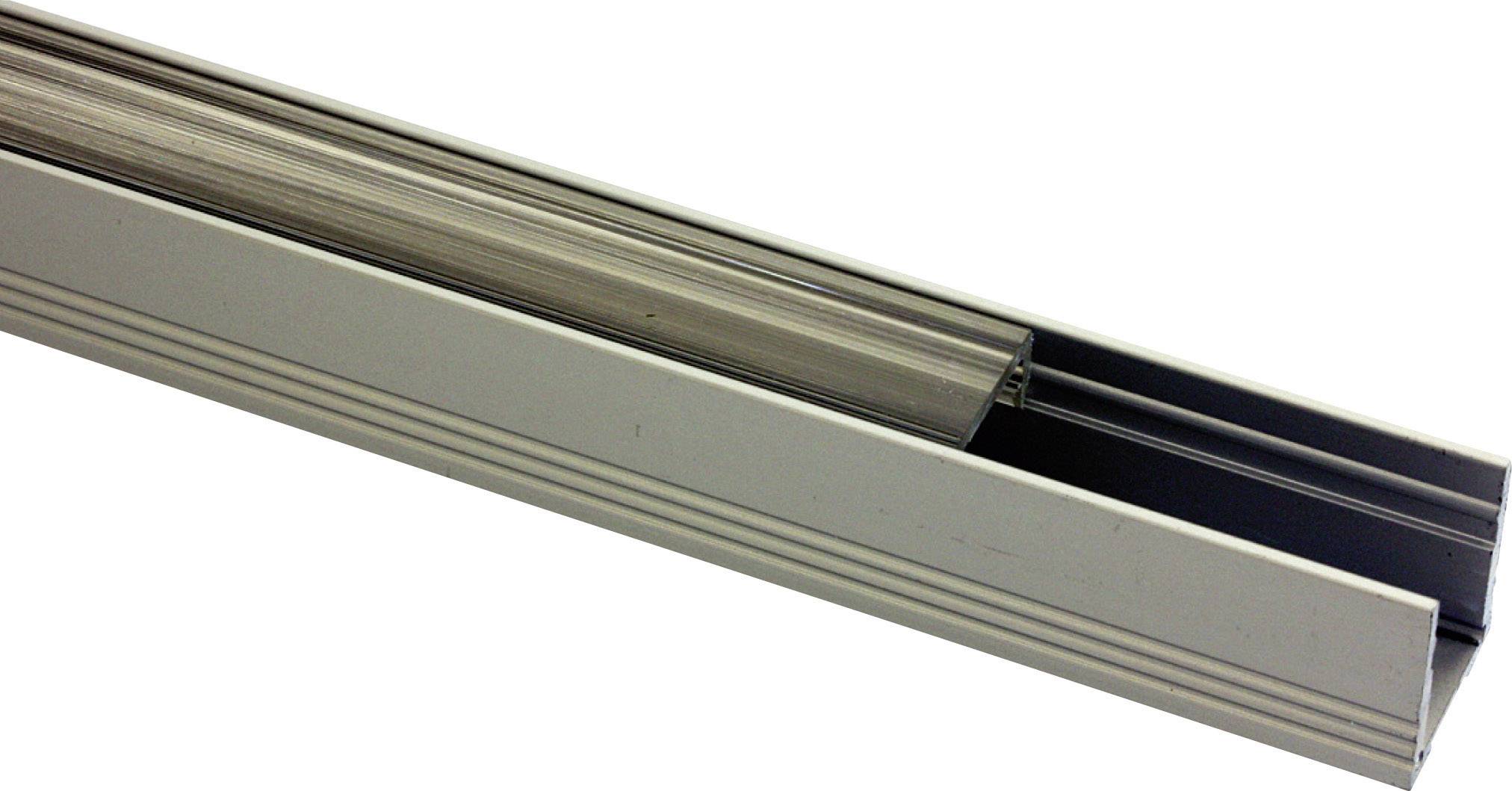 Metallic rail section with a lateral opening, showing design and material surface, potentially part of a larger component.